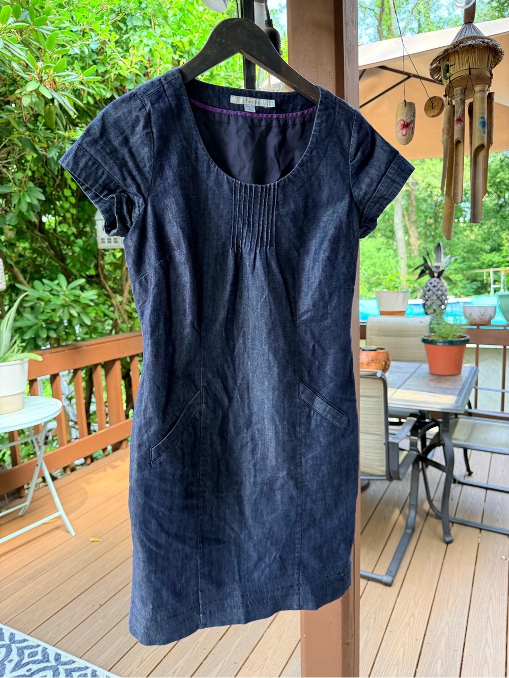 Boden Navy Short-Sleeve Denim-Texture Shift Dress
